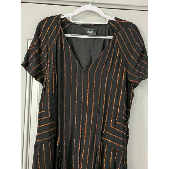 Women's Armani Exchange Black & Orange Striped Short Sleeve Dress Size 12 - Picture 3 of 9